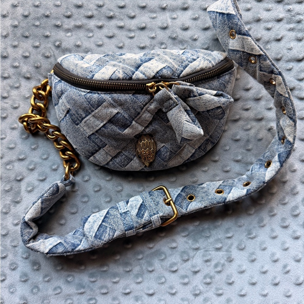 Kurt Geiger Blue Denim Crossbody Bag with Gold Chain